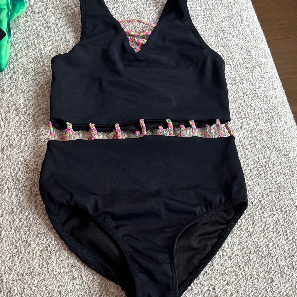 Peixoto Black One-Piece Swimsuit with Multicolor Rope Detail